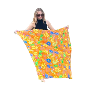 Orange Paisley Square Cotton Scarf with Running Stitch, 51x51"	Square