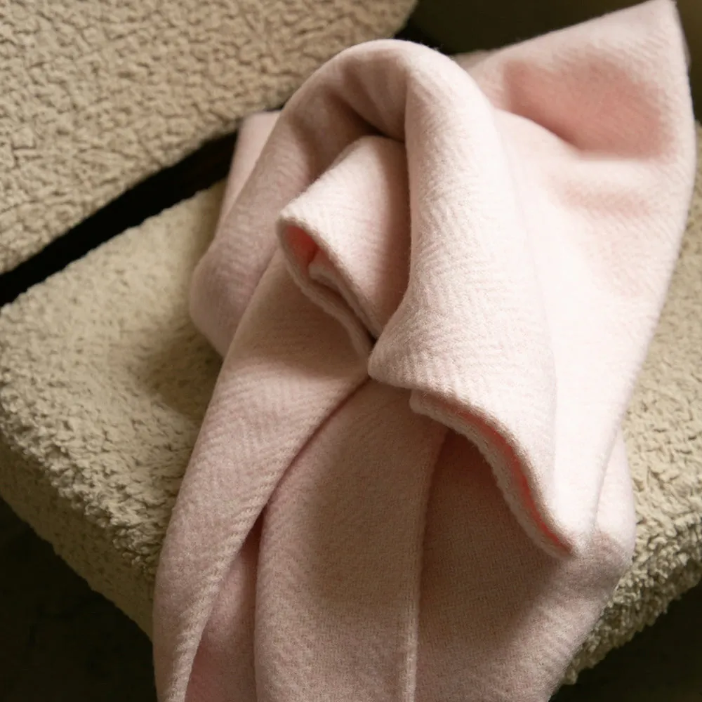 Pink & Cream Herringbone Merino & Cashmere Blanket
