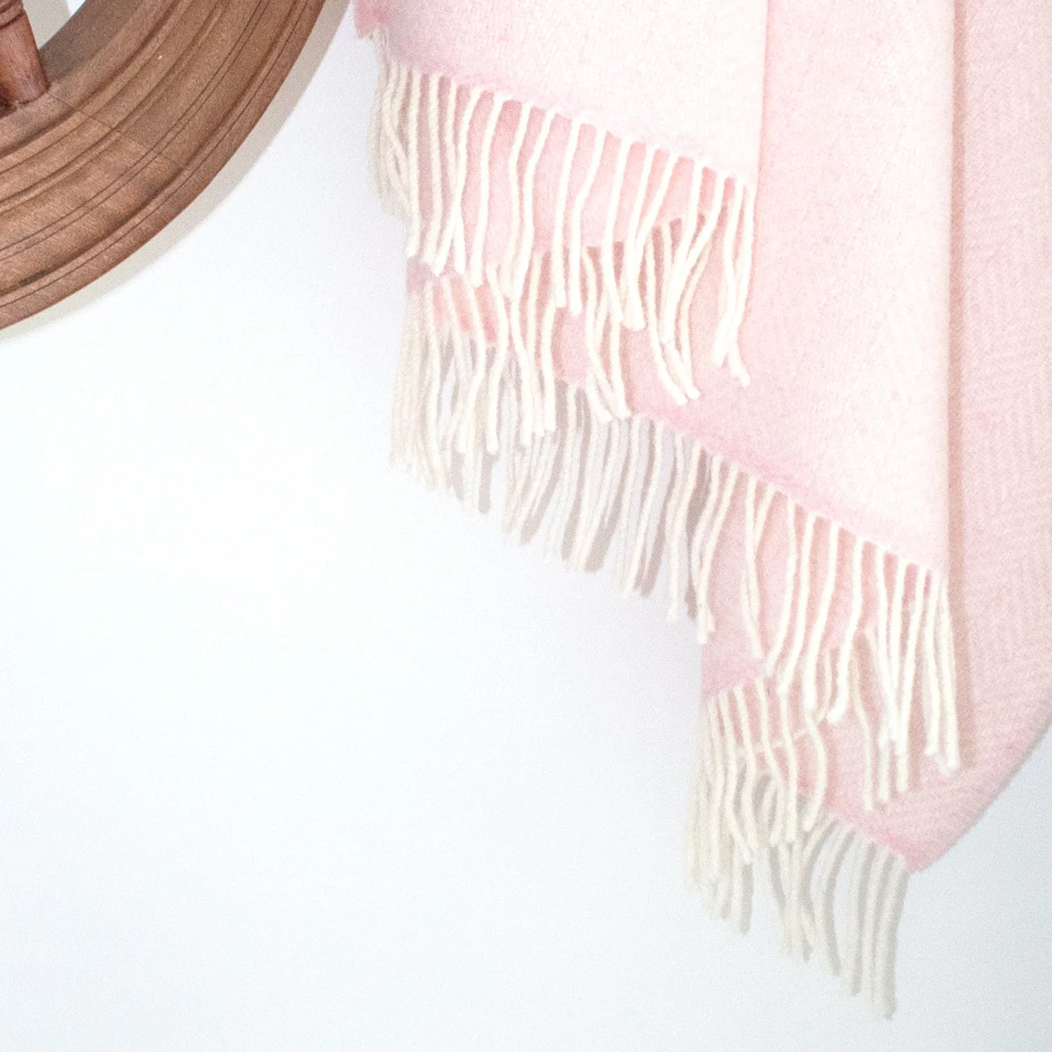 Pink & Cream Herringbone Merino & Cashmere Blanket