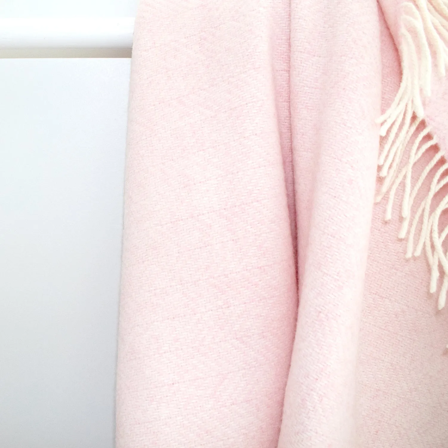 Pink & Cream Herringbone Merino & Cashmere Blanket