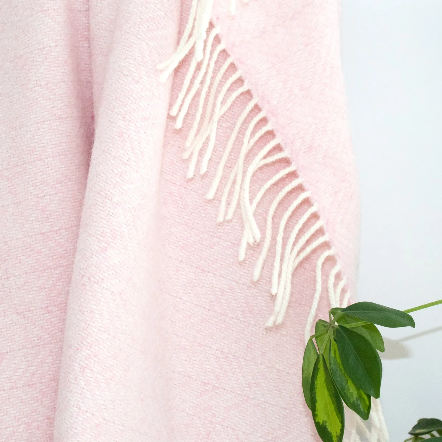 Pink & Cream Herringbone Merino & Cashmere Blanket
