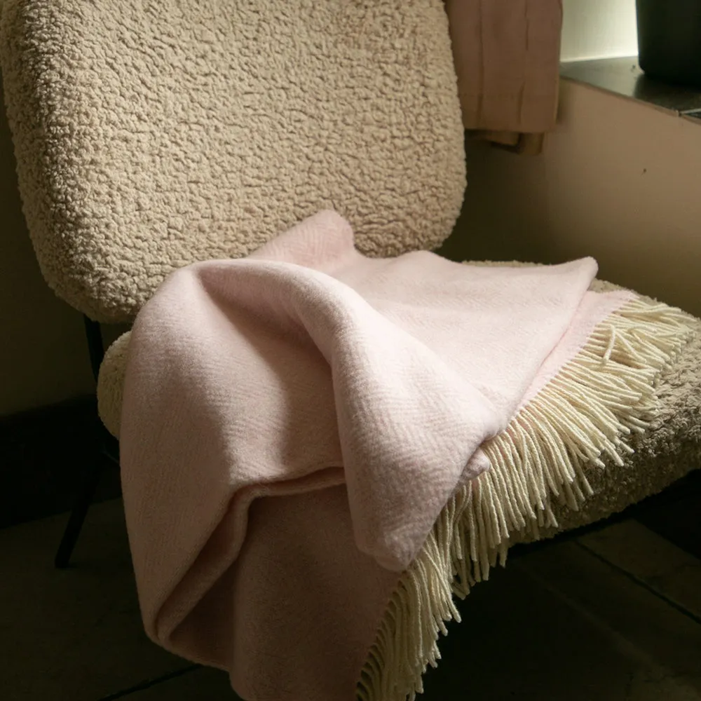 Pink & Cream Herringbone Merino & Cashmere Blanket