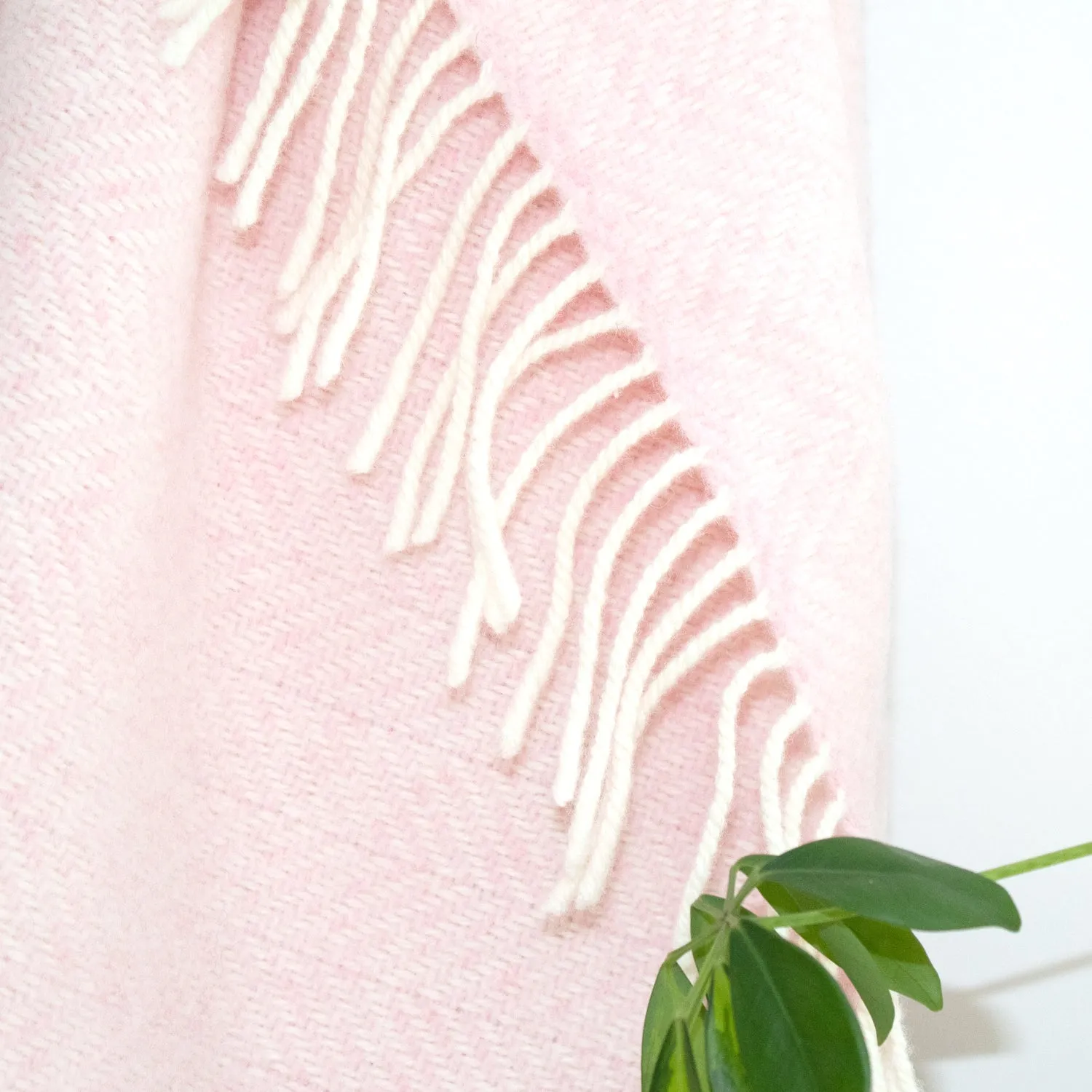 Pink & Cream Herringbone Merino & Cashmere Blanket