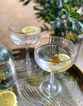 Set Of Two Gold Rimmed Fluted Champagne Coupes