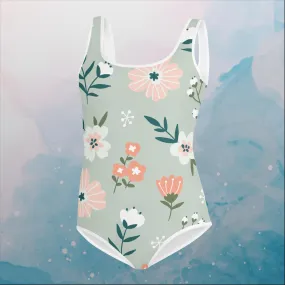 Spring Green Floral Pattern Youth Swimsuit