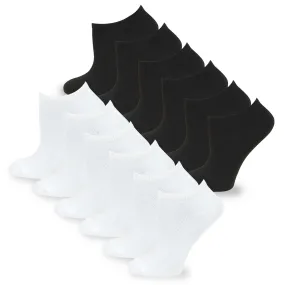TeeHee Socks Women's Casual Polyester No Show White/Black 12-Pack (10051)